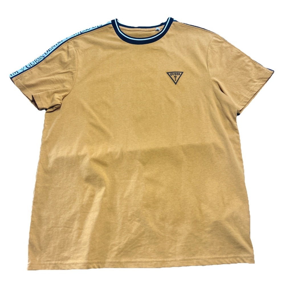 GUESS Los Angeles Crewneck T-Shirt Mellow Sun Yellow Mens L Embroidered Logo